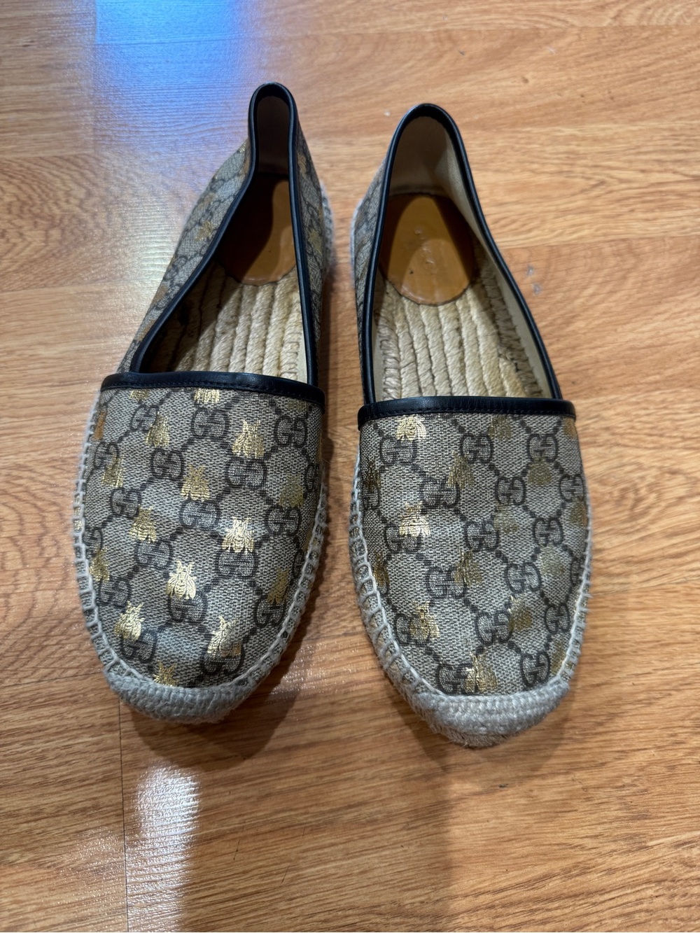 LKN Gucci Authentic Espadrille Flats in Brown and Gold size 38 1/2